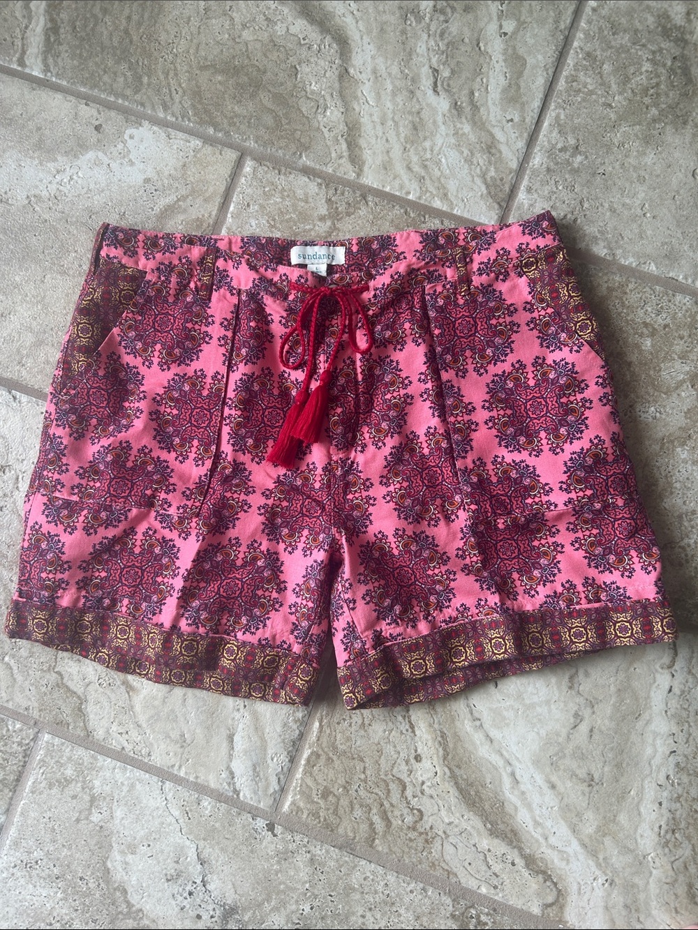 EUC Sundance catalog paisley Kalini linen cotton boho bohemian shorts Large